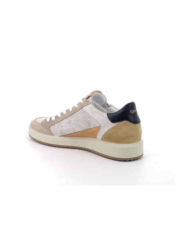 Sneakers da uomo beige e bianco con zip