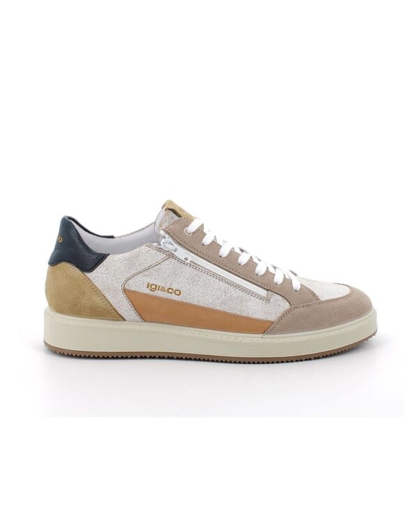 Sneakers da uomo beige e bianco con zip