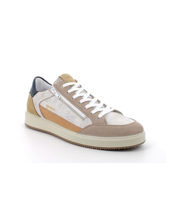 Sneakers da uomo beige e bianco con zip